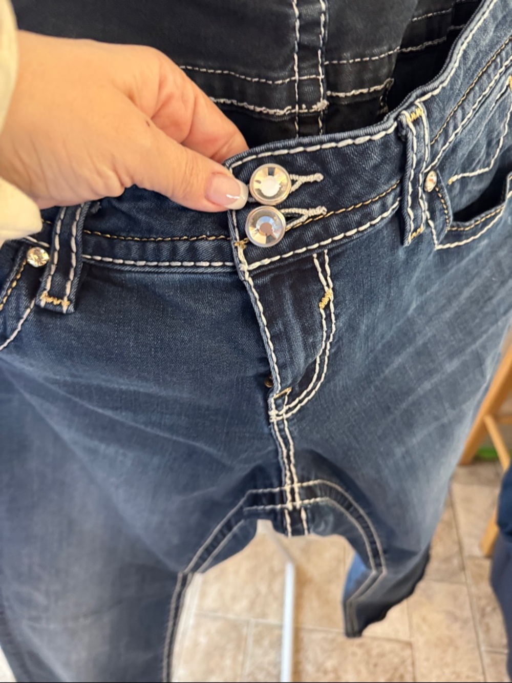 Vigoss Chelsea Bootcut Dark Blue Denim Jeans with White Stitching - Picture 6 of 7